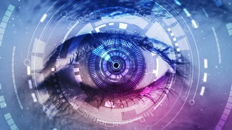 Close up of high tech futuristic eye, zoom in Video stock 143702610