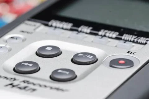 Close up of a high tech media player button. Macro shot with very shallow dep Foto stock