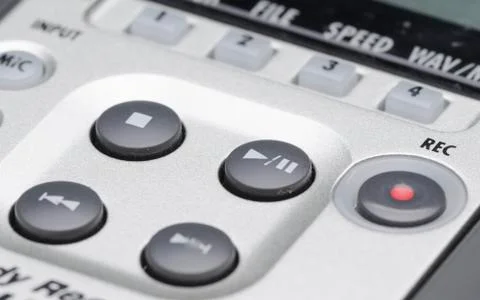 Close up of a high tech media player button. Macro shot with very shallow dep Foto stock