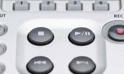 Close up of a high tech media player button. Macro shot with very shallow dep Foto stock