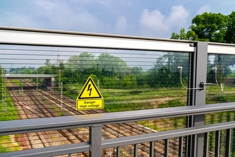 Close-up of high voltage caution! Sign warning. Stock Photos