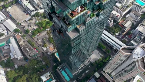 Close up of highest skyscraper King Power MahaNakhon. Tetris or Pixel building Stock Footage 222755740