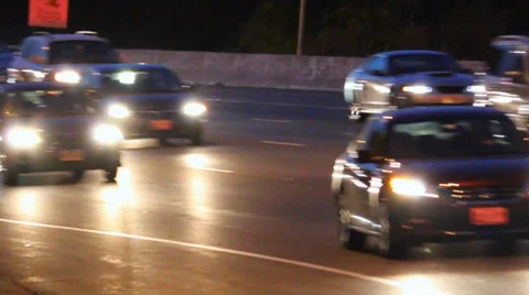 Close-Up of Highway Traffic at Night Stock Footage 35720627