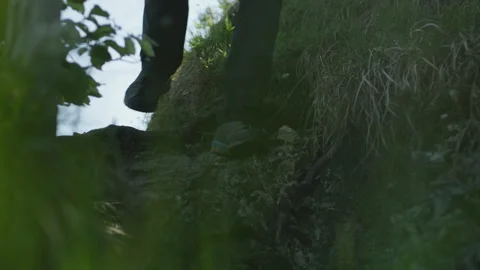 Close Up Hiker Navigating Rocky Terrain in Nature Stock Footage 300277002