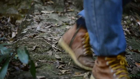 Close up, hiking legs at forest. Stock-Footage 76057133