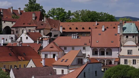 Close-Up of Historic Rooftops in Český Krumlov Stock Footage 313221920