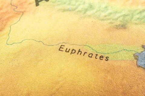 Close-up of a historical geographical map, featuring the Euphrates River an.. Stock Photos