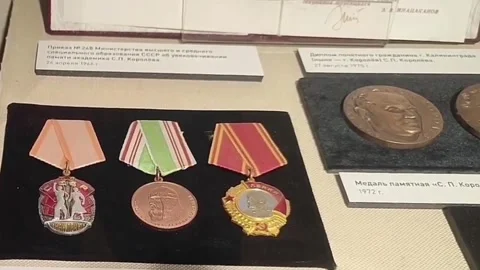 Close-up of Historical Soviet Medals and Order of Lenin Stock Footage 343632618