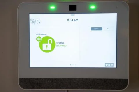Close up of home security system control panel screen Stock Photos