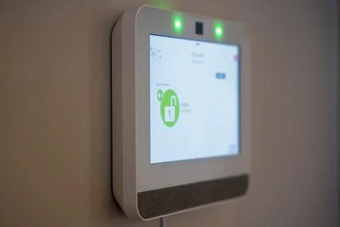 Close up of home security system control panel screen Stock Photos