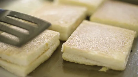 Close up Homemade bread on the stove for made grilled sandwich Stock Footage 128677380