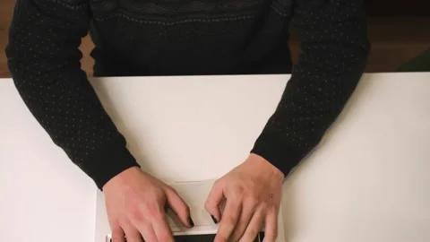 Close up homosexual man hands type on laptop keyboard working at home. Hands Video stock 146907847