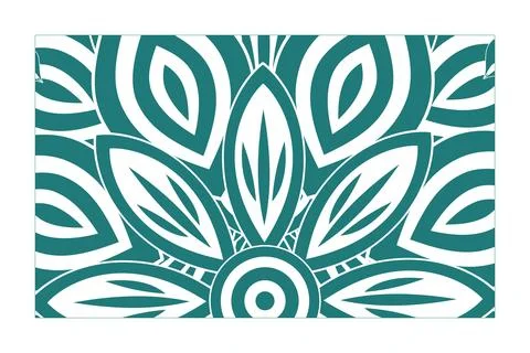 A close-up horizontal botanical pattern uses teal and white to frame oversi.. Stock Illustration