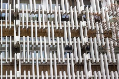 Close-up horizontal shoot of horizontal modern design concrete shading elemen Stock Photos
