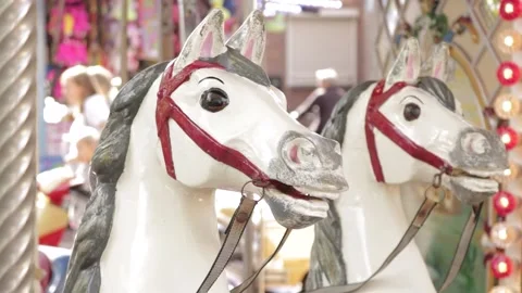 Close-up Of Horse On A Carousel Riding To The Right Stock Footage 130676689