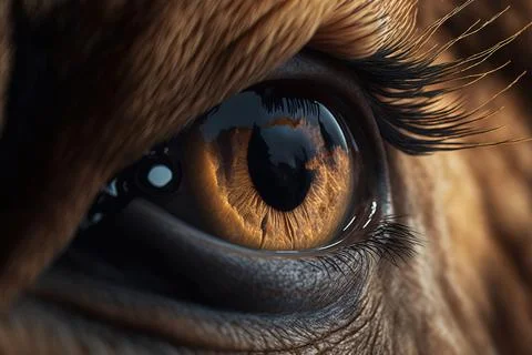 A close up of a horse's eye with a reflection of the sky in it realistic ey.. Stock Illustration