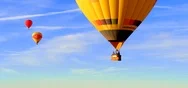 Close Up, Hot Air Balloon Flying In Sky, Aerial Drone Stock Footage