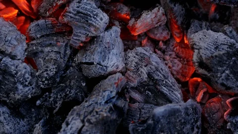 Close-up of hot coals of fire, background Stock Footage 114394916