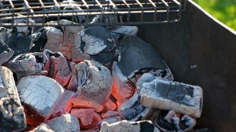 Close-up of hot coals in the grill Stock Footage 200789522