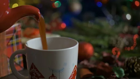 Close-up, hot cocoa pouring into a cup Stock Footage 166301587
