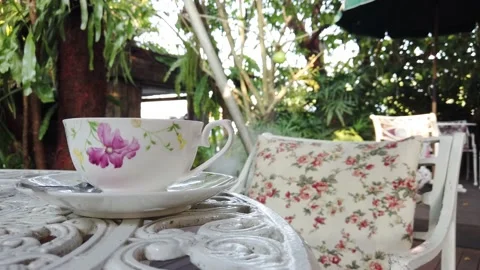 Close up hot coffee cup placed on a plate. Stock Footage 134909718