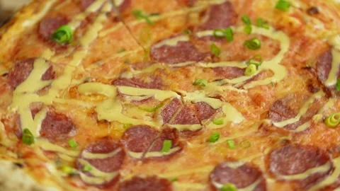 Close-up, hot fresh pepperoni pizza Stock Footage 246712333