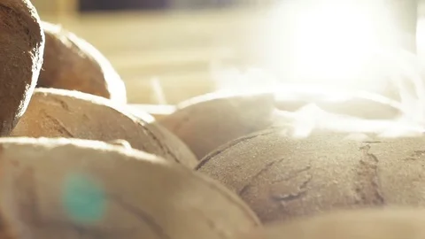 Close up of hot fresh rye bread Stock-Footage 70684927