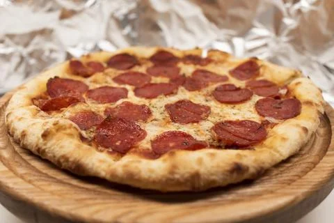 Close up of hot pepperoni pizza Stock Photos