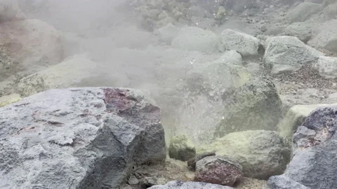 Close Up Hot Steam Venting Squirt from a Sulphur Mountain, Hokkaido Stock Footage 157843680
