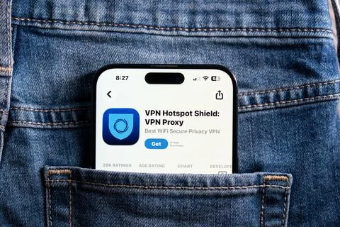 Close up of Hotspot Shield VPN app on smartphone screen. Toronto, Canada - July Stock Photos