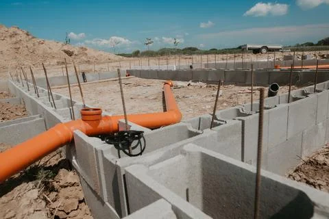 Close up of house under construction, foundations of the house, dilapidated 库存照片