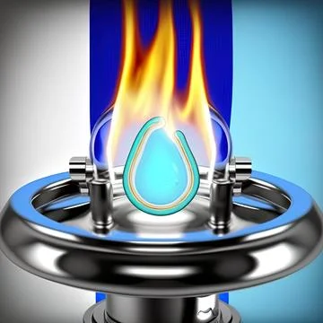Close up of Household gas burner blue flame, national flag of state Italy on the Stock Illustration