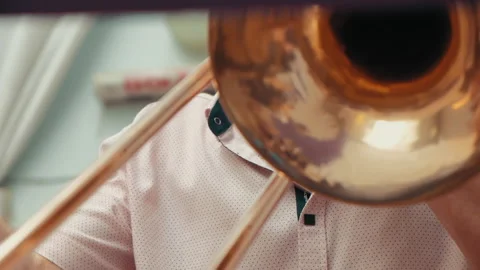 Close-up of how musicians play in an orchestra on various instruments Video stock 195953531
