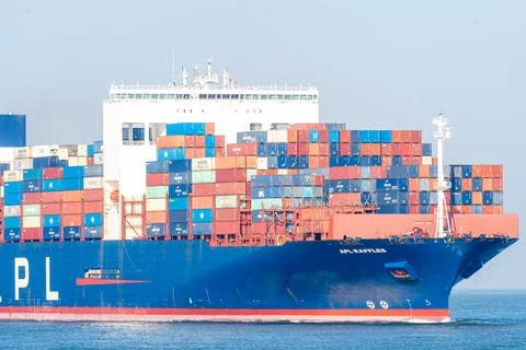Close up from a huge Cargo Ship for the Harbours of Rotterdam. Stock Photos