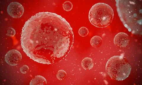 Close-up of human cell floating in plasma. Microscope view of Embryonic ste.. Stock Illustration