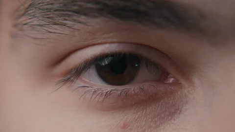Close up of human eye with brown iris showing focus and natural beauty through Video stock 347029219