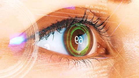 Close up to human Eye with futuristic system. Security sistems applied to techno Stock Footage 88586579