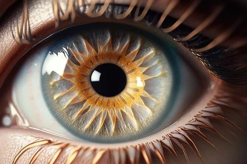 A close up of a human eye with a yellow iris and black iris iris realistic .. 스톡 일러스트