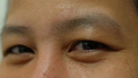Close up human eyes looking side to side. Asian women eyes starring Video stock 141574222