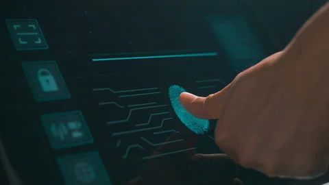 Close up human finger is touching interface computer monitor Stock Footage 146447804