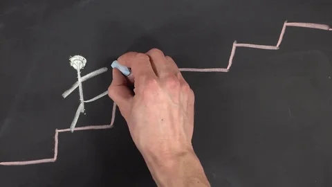 Close up of human hand drawing career ladder with chalk Stock Footage 84037237