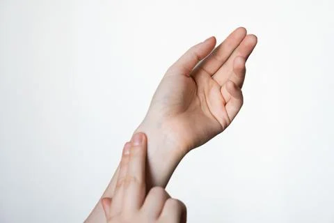 Close-up of human hand with healing scars isolated on white background for Stock Photos