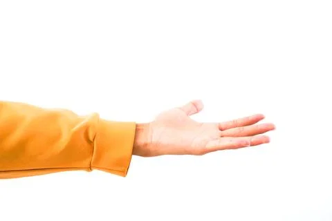 Close-up of a human hand with open palm facing forward in neutral lighting .. Stock Photos