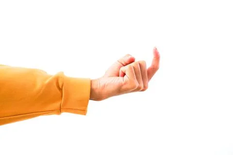 Close-up of a human hand with palm open facing forward against a plain whit.. Stock Photos