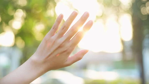 Close up human hand at sunset , hope and humanity concept. Stock Footage 146127020