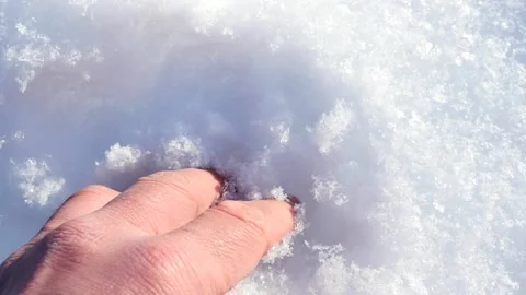 Close-up of a human hand touching the snow,a hand playing with the snow,touch 動画素材 169287916