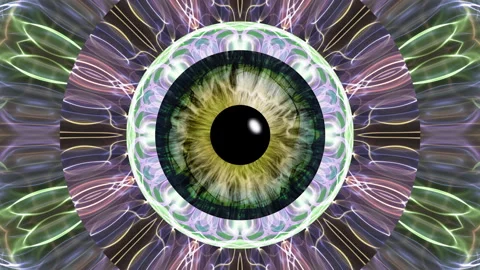 Close-up of a human iris with psychedelic multicolored patterns Stock Footage 283147525