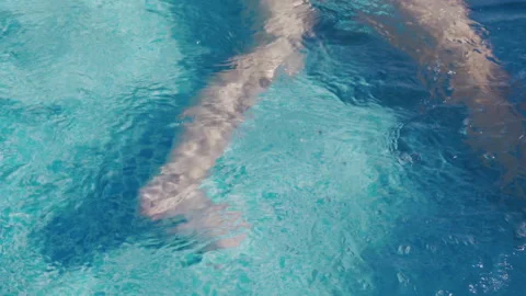 Close up of human legs underwater in a bright blue swimming pool. Stock Footage 344697373