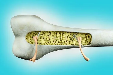Close up of human thighs bones trying to fix osteoporosis problem inside Stock Illustration