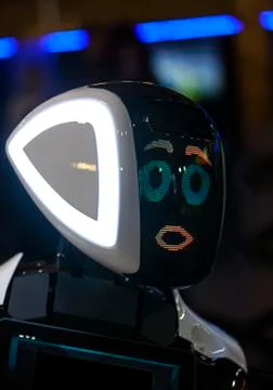 Close-up of humanoid robot head with micro-cameras eyes Stock Photos